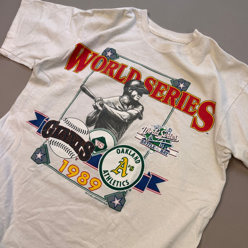 Mitchell & Ness 1989 World Series Giants vs Athletics T-Shirt Mens M Cream MLB